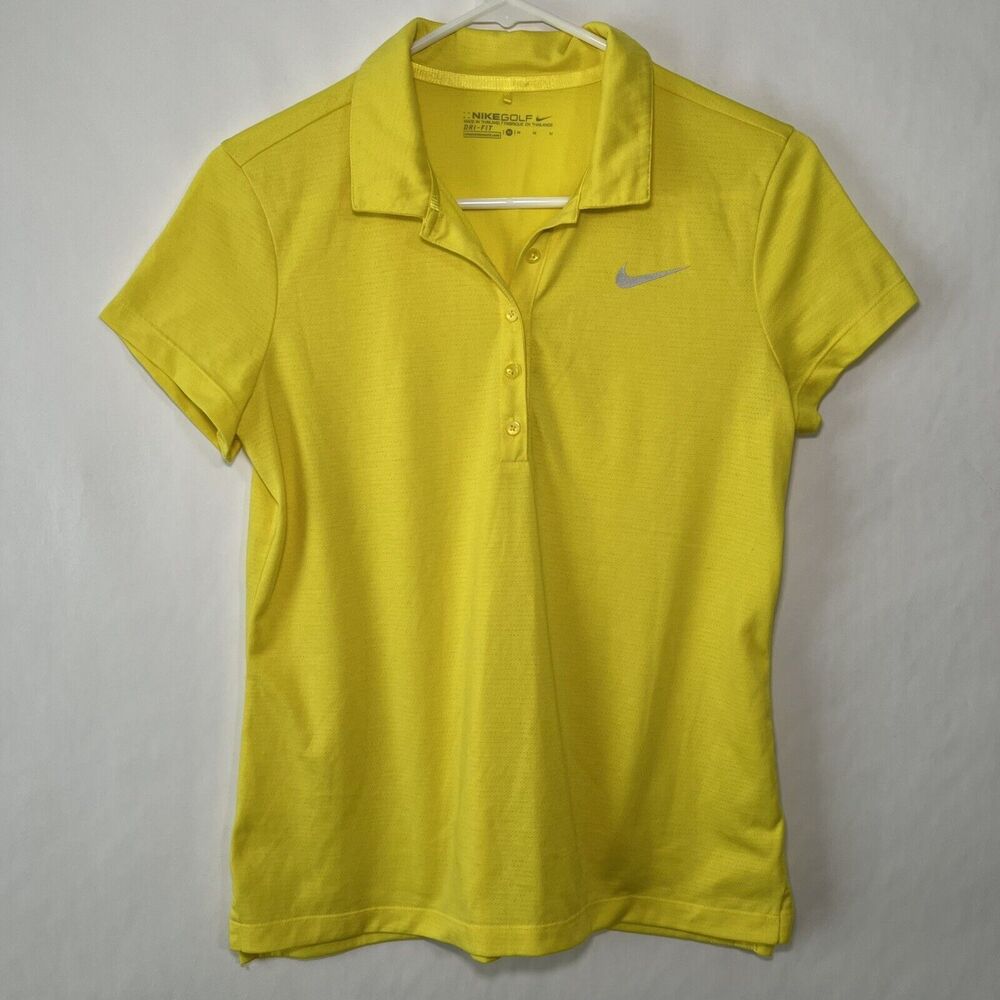 Nike Golf Dri Fit Polo Shirt Top Womens Size Medium Yellow Short Sleeve Swoosh